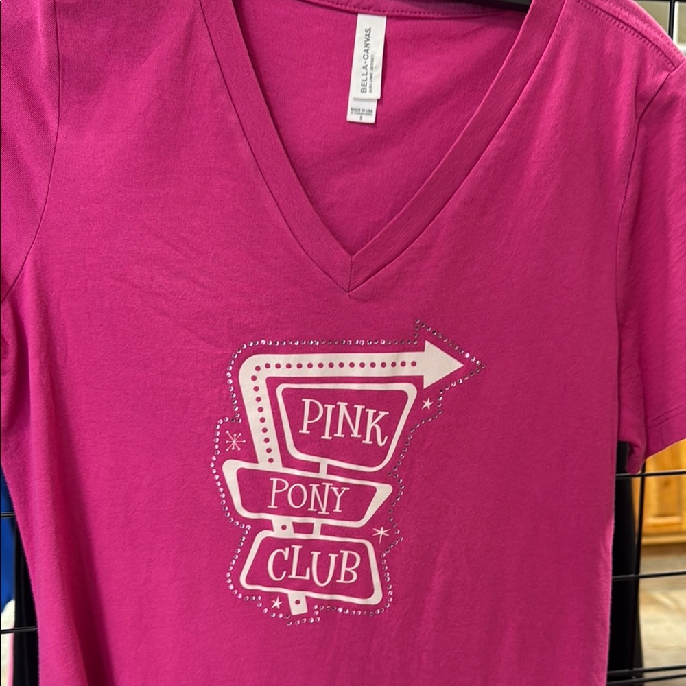 Pink V-Neck T-Shirt with Graphic